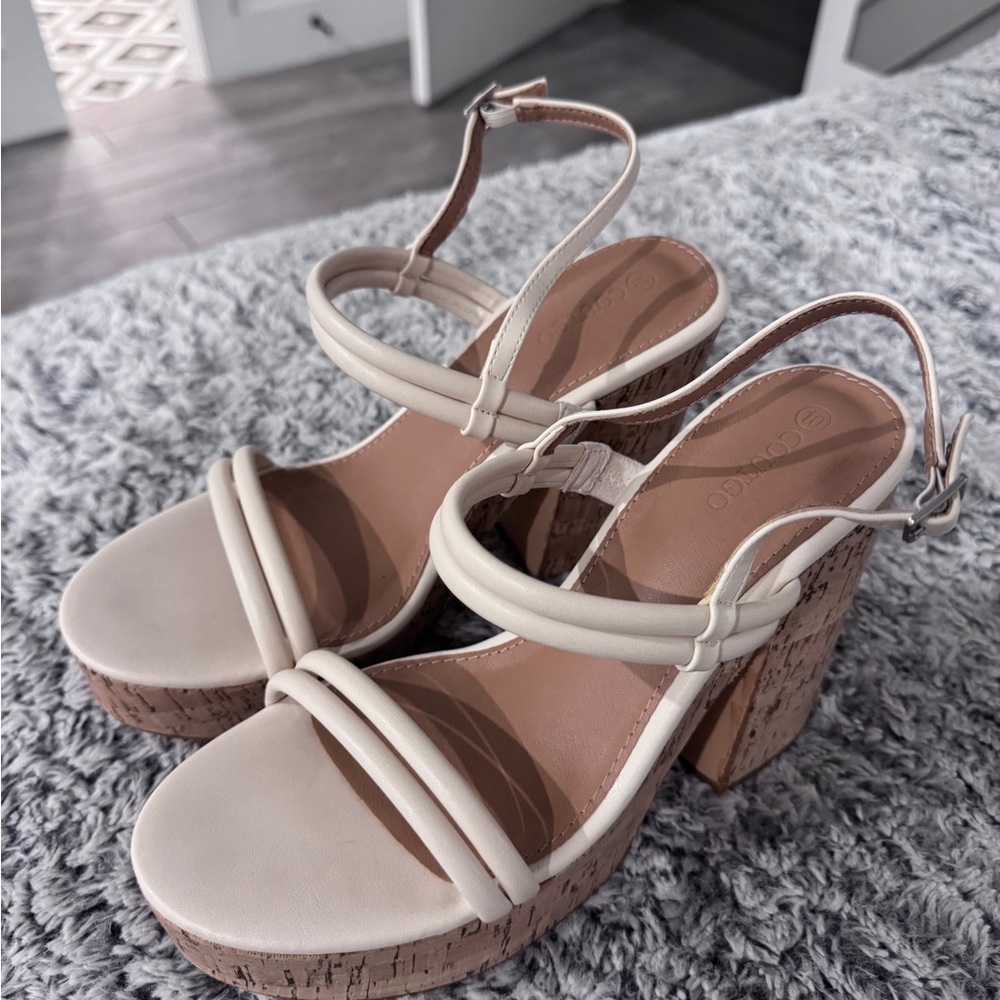 Beige Strappy Platform Sandals